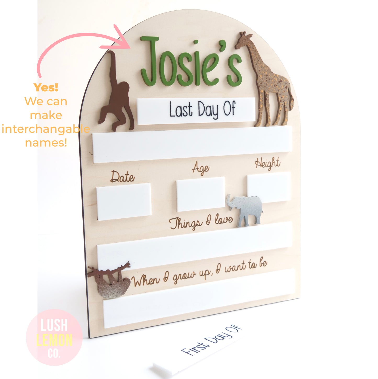 Zoo Animal Back To School Photo Prop with Interchangeable Names