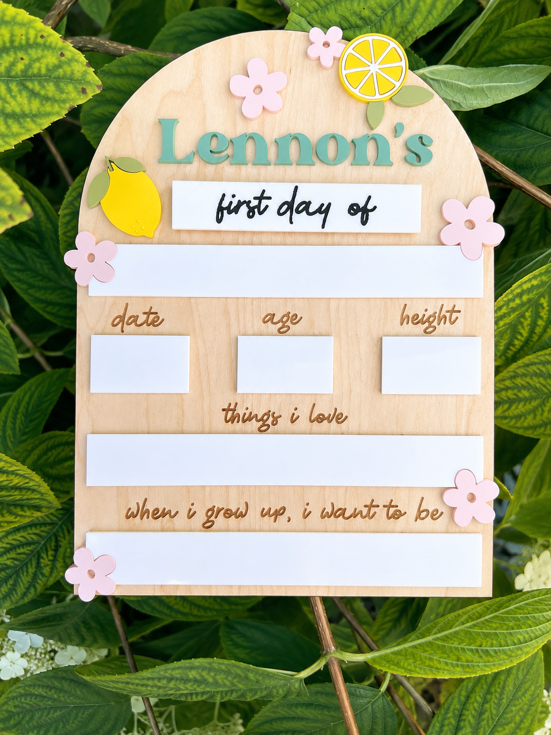 Lemon Back To School Photo Prop with Interchangeable Names