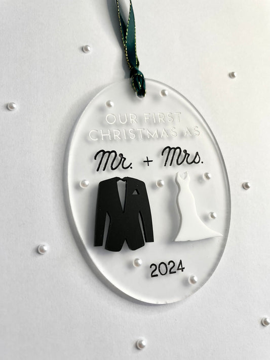 Our First Christmas as Mr. + Mrs. Ornament with Pearls