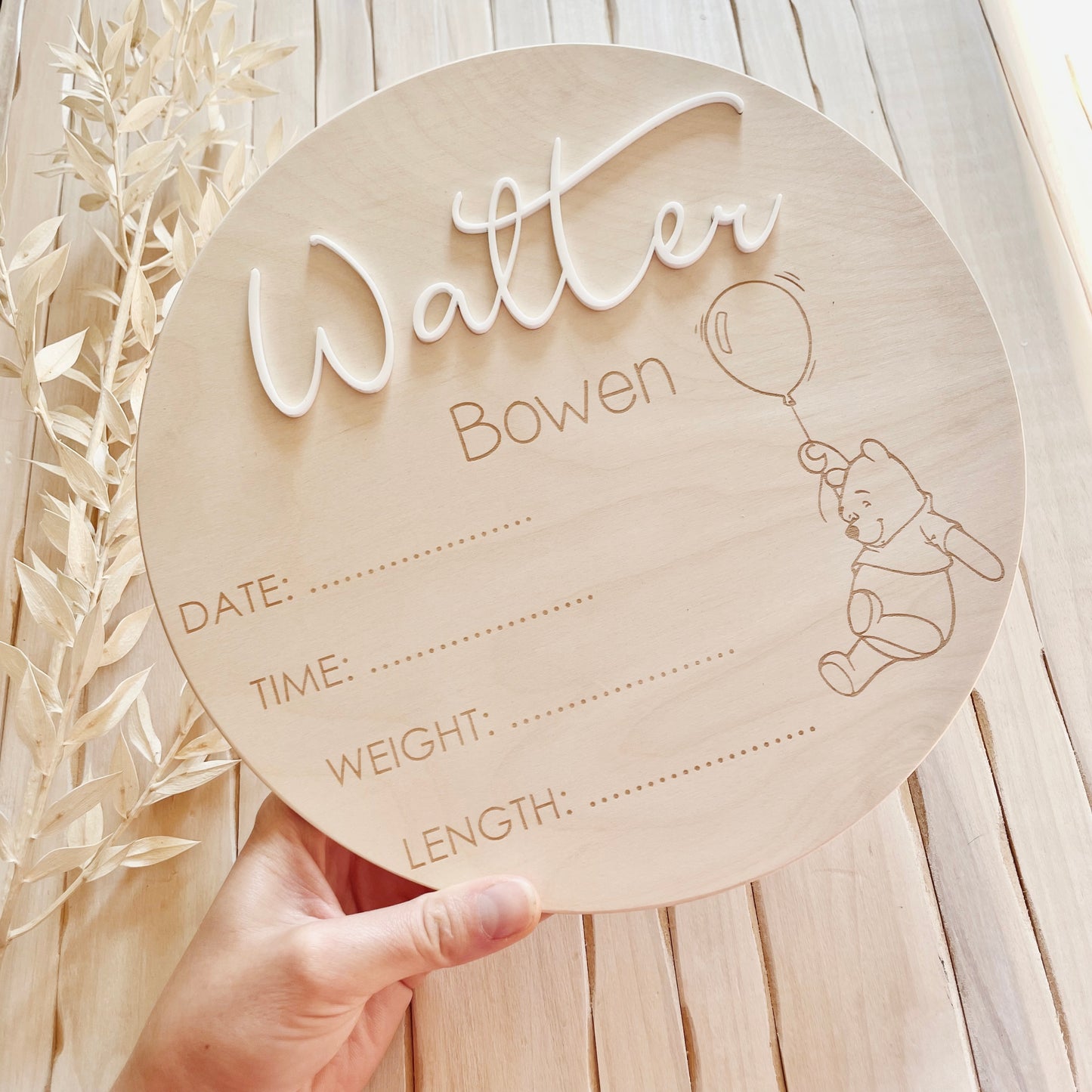 Custom baby arrival announcement sign - Pooh Bear
