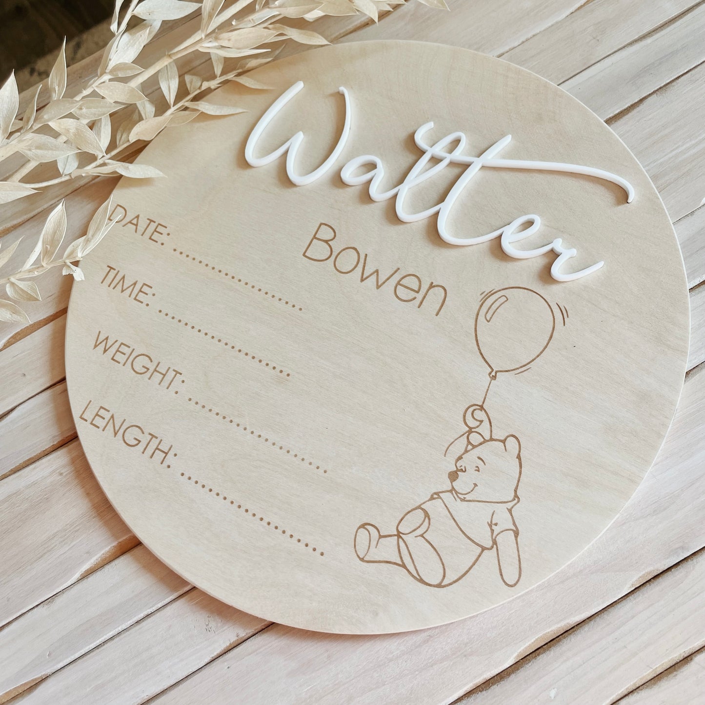 Custom baby arrival announcement sign - Pooh Bear