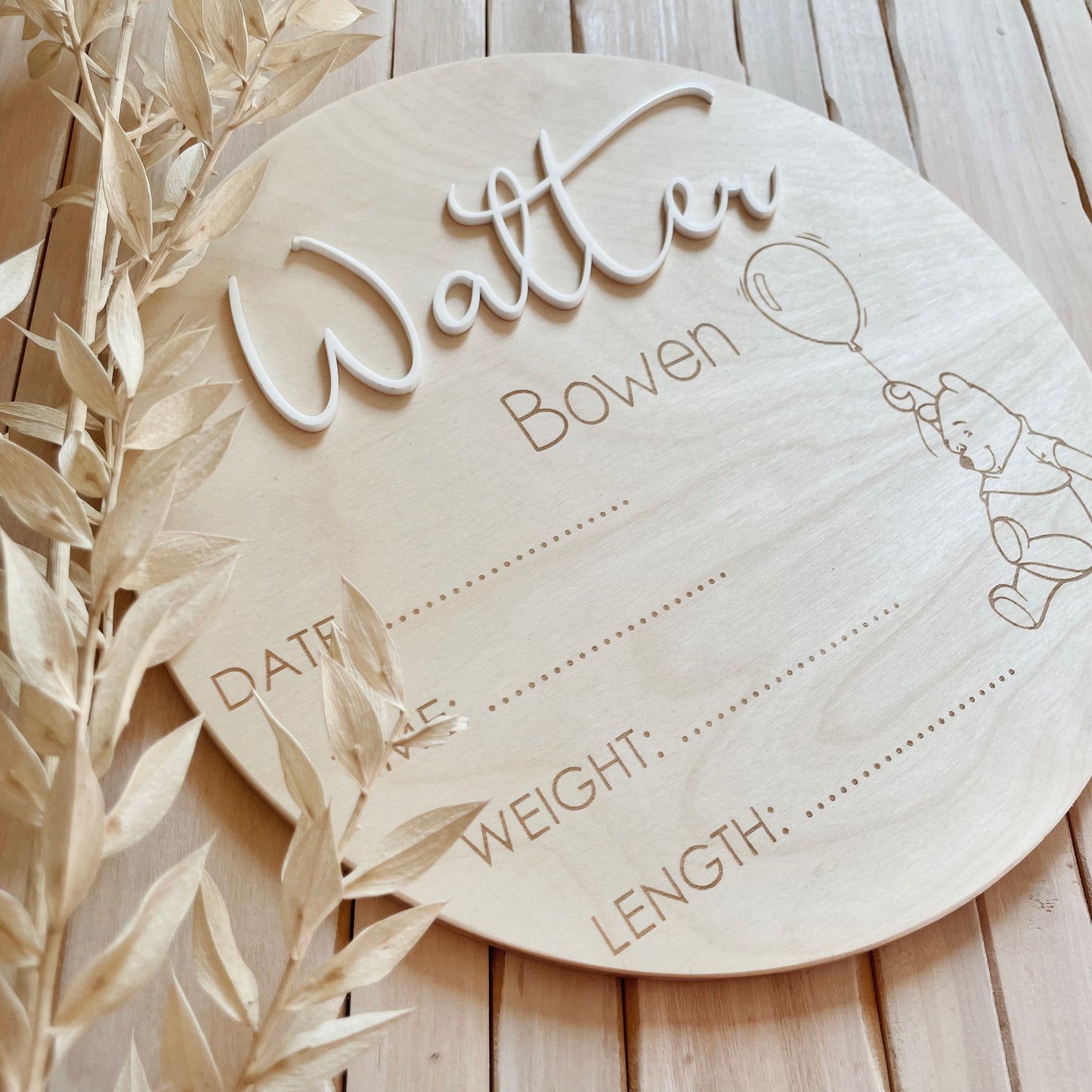 Custom baby arrival announcement sign - Pooh Bear