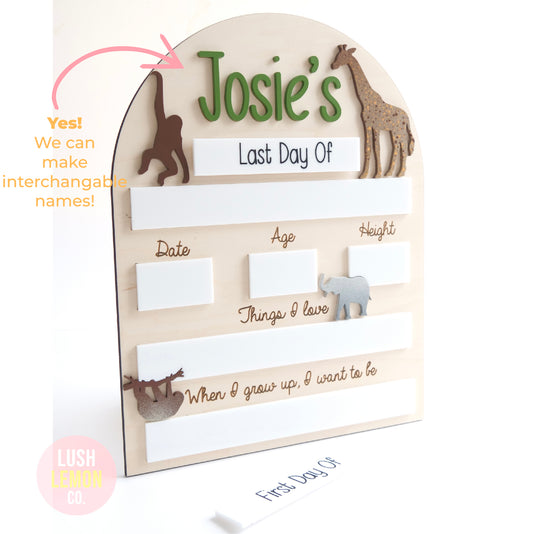 Zoo Animal Back To School Photo Prop with Interchangeable Names